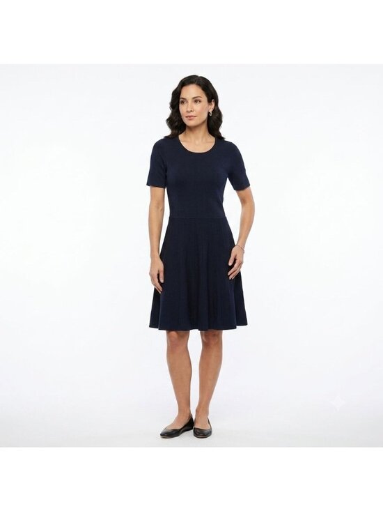 Talbots Dresses & Skirts - Talbots Blue Fit And Flare Knit Dress Women Size LP Work Casual Short Sleeve